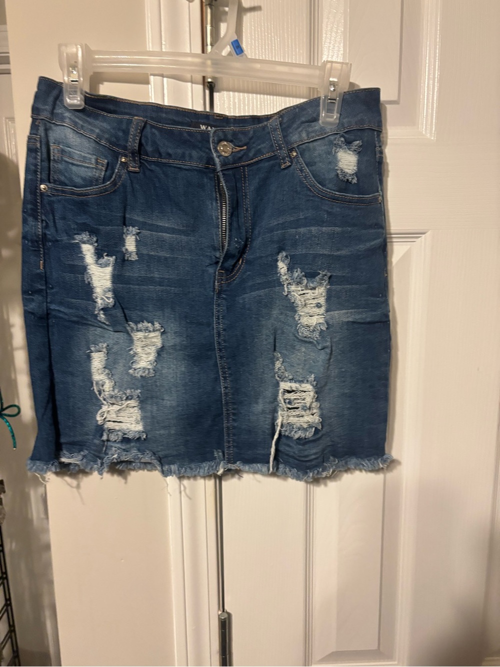 Wax Jean Distressed Denim Mini Skirt in Blue